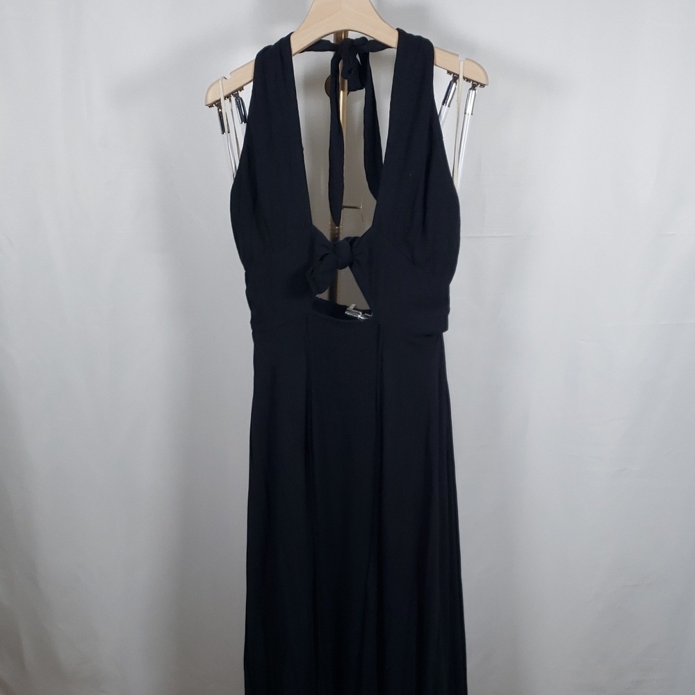 Free People Black Halter Maxi Dress‎ Backless Tie Front Boho Festival XS NWOT